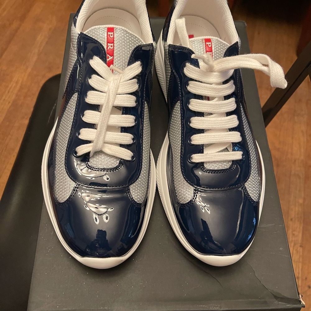 Prada Men's Navy and White Sneakers